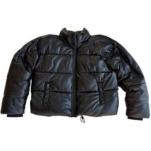 Good American Jacket Womens Large Black Faux Leather Puffer Coat
